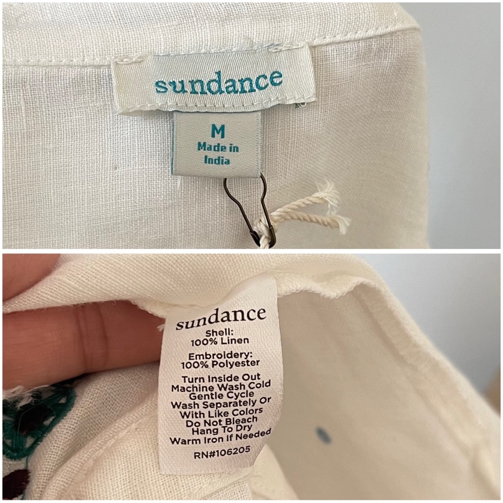 Sundance White embroidered Sunset Canyon button shirt NWT size medium 100% linen - Picture 7 of 8